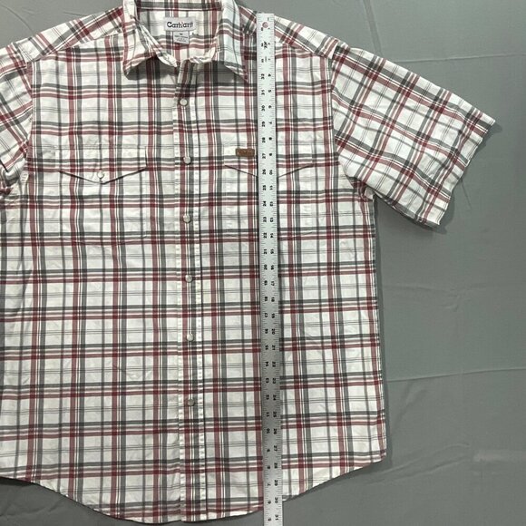 Carhartt Y2K Shirt Mens M Red Gray Plaid Cotton Pearl Snap Short Sleeve Western‎ - Picture 6 of 8